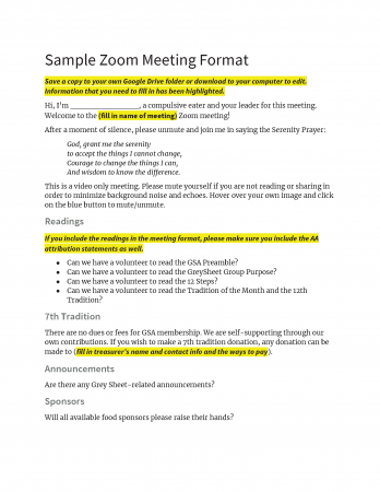 Sample Zoom Meeting Format